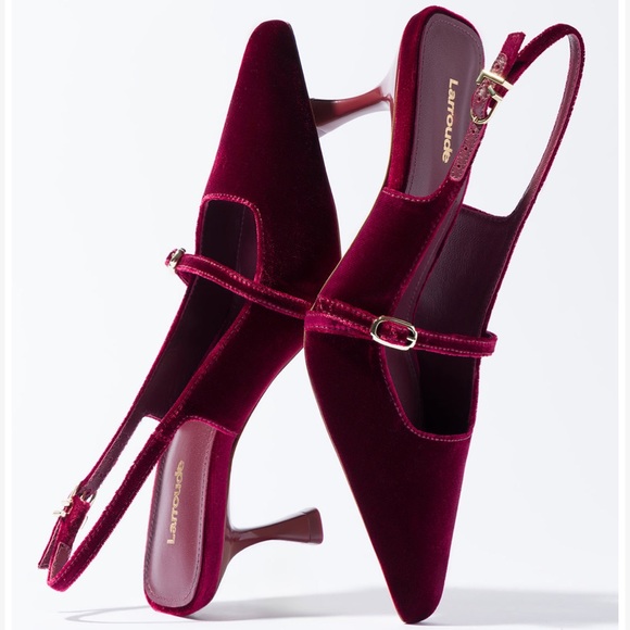 Larroude Ines Pump in Wine Velvet - Picture 3 of 15